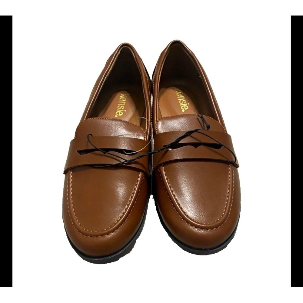 Kensie Gitty Cognac Penny Loafers Brown Faux Leather Slip On Shoes KS242111